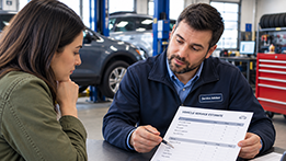 A service advisor going over costs with a client
