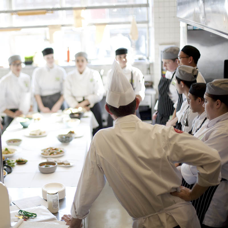 Chefs huddling together