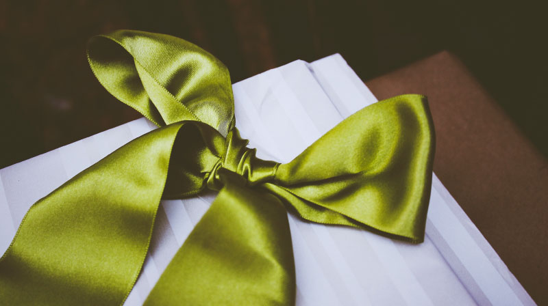 gift with green ribbon