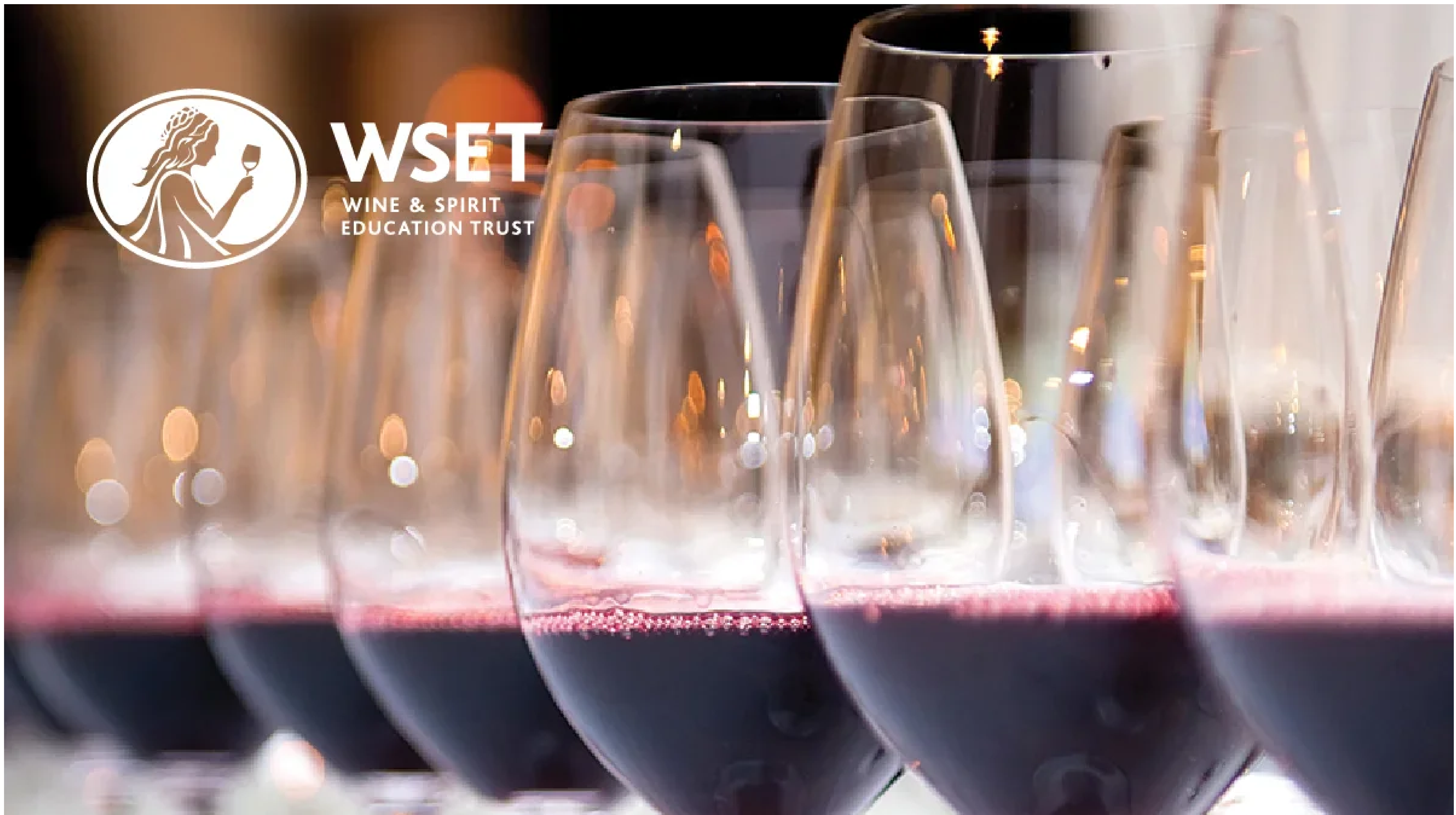 a row of wine glasses half filled with red wine