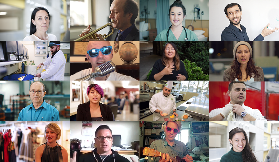 Sixteen frames of different people in different postures.