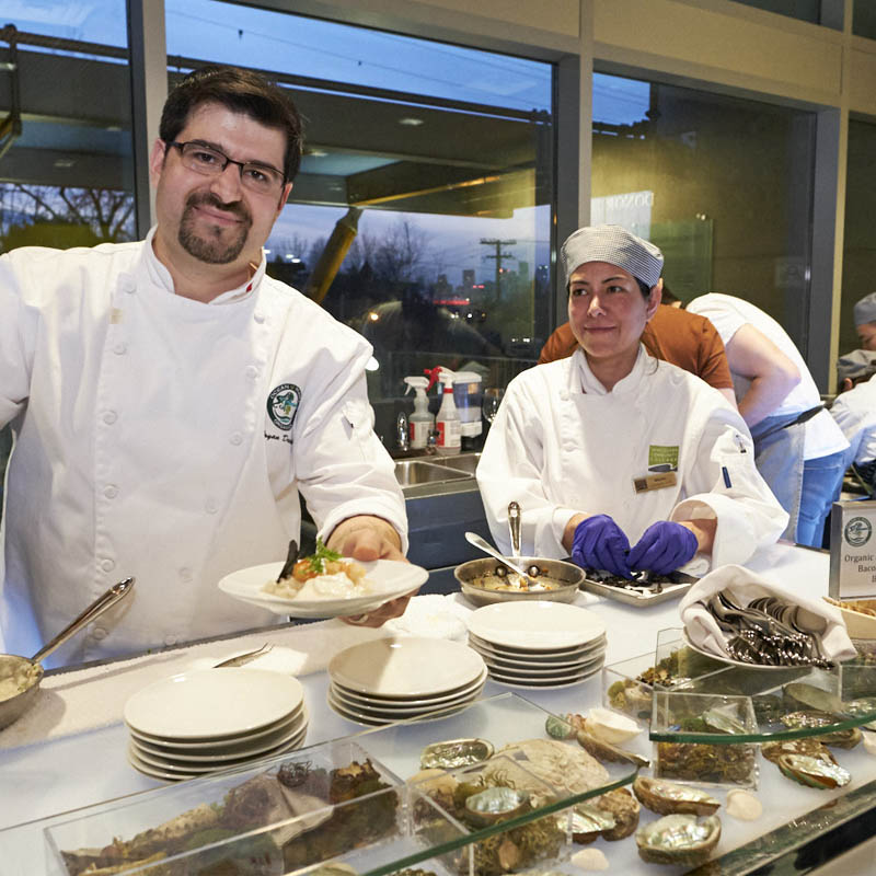 chefs serving seafood