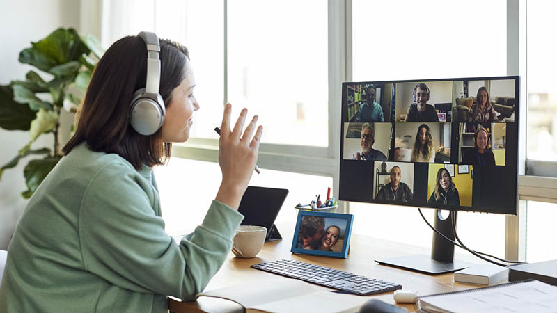 student in a video conference meeting